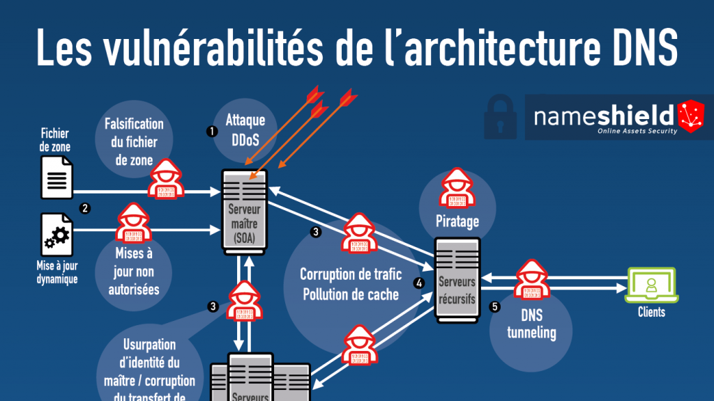 Infographie : les vulnérabilités de l'architecture DNS et leurs solutions