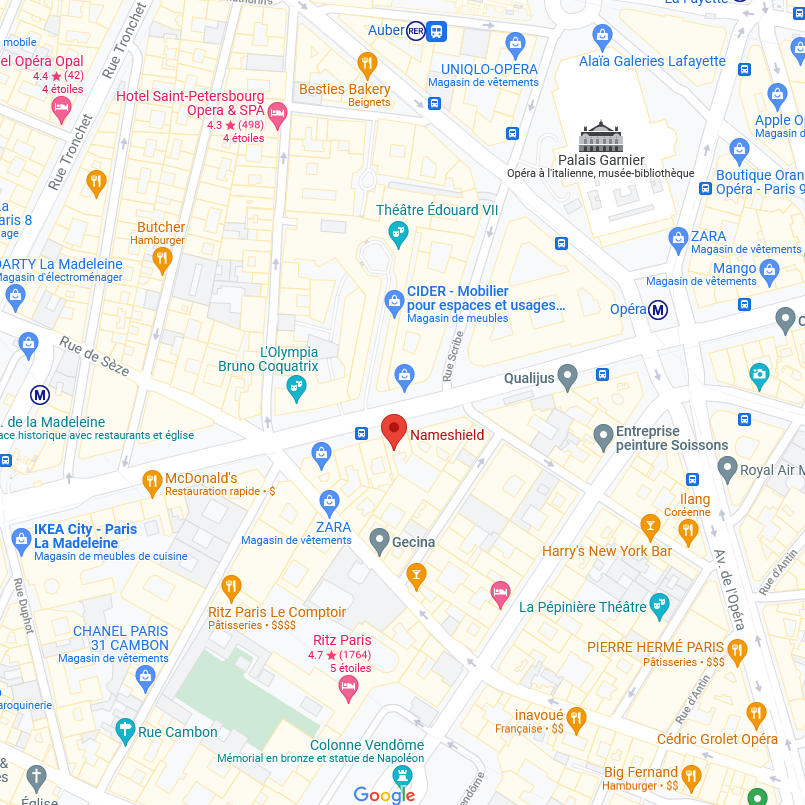 Nameshield à Paris, 37 boulevard des Capucines. Ouvrir dans Google Map